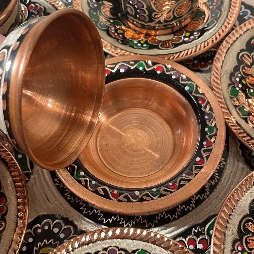 Handcrafted Copper Turkish Ceramic Coffee and Expresso Set with Tray